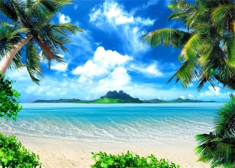 AOFOTO 7x5ft Tropical Beach Backdrop Summer Hawaii Palm Tree Photo Backdrops Sea Blue Sky Ocean Hawaiian Luau Party Background Seaside Vacation Wedding Birthday Banner Supplies Photo Shoot Props - Image 2